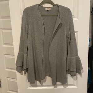 Loft Grey Open Sweater Flounced Sleeves